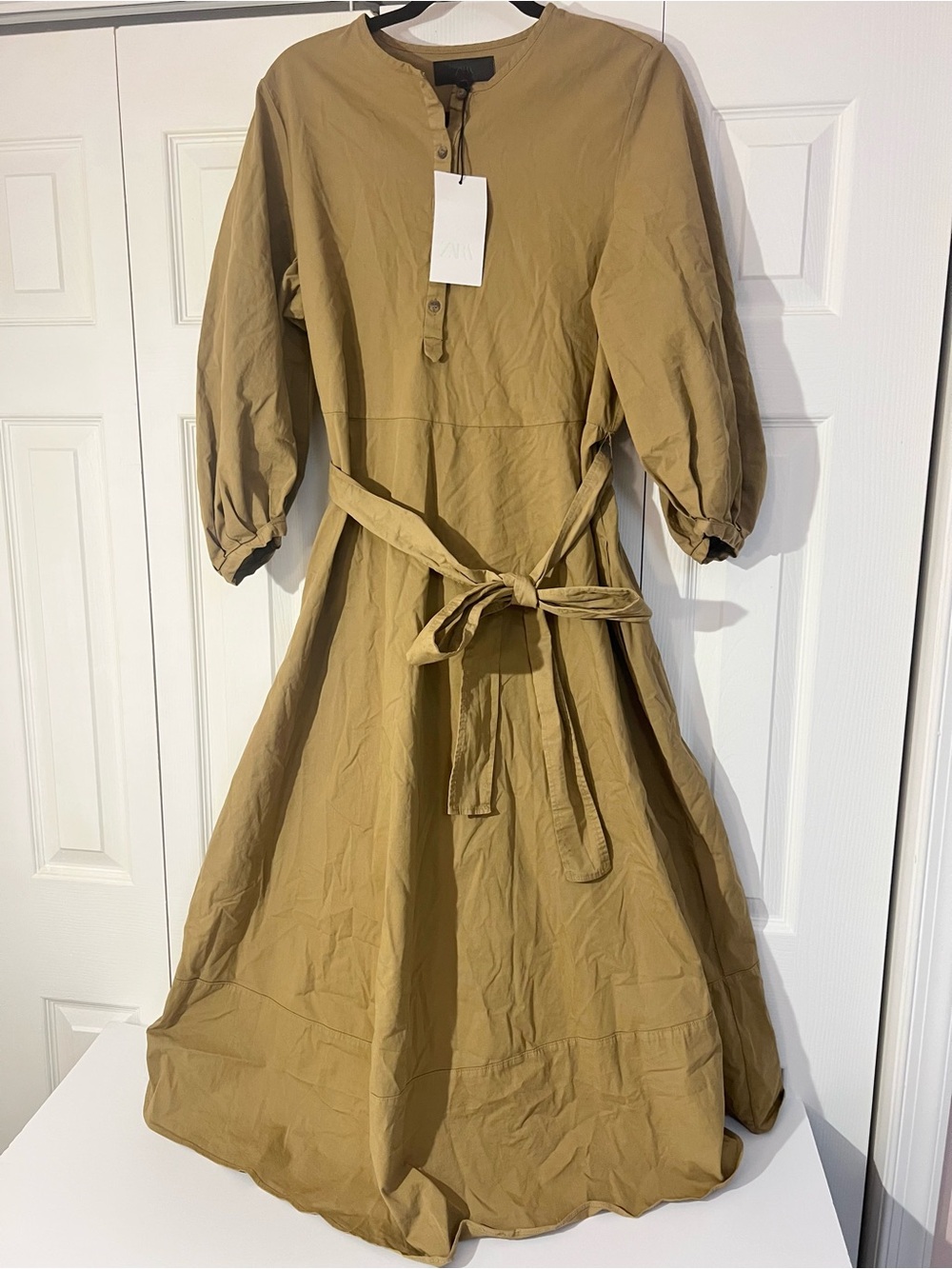 ZARA Belted cotton poplin shirt dress w Balloon Sleeves. ZW Collection  NWT - Picture 11 of 15